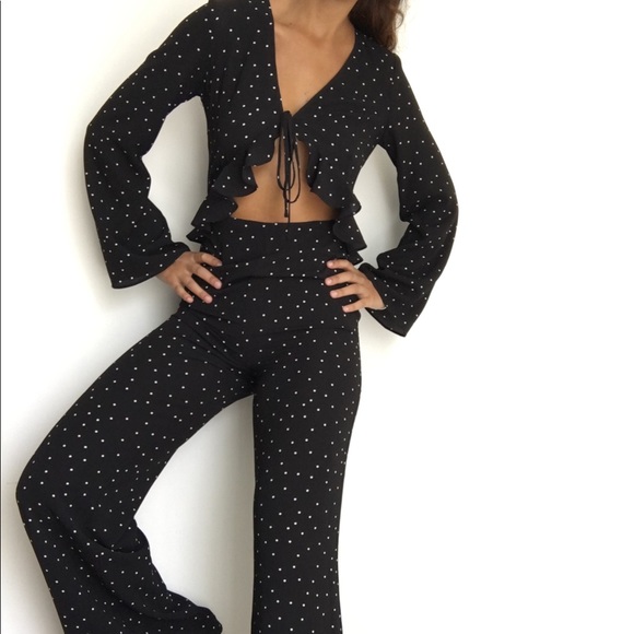 Forever 21 Pants - F21 Black white polkadot cut out jumpsuit S